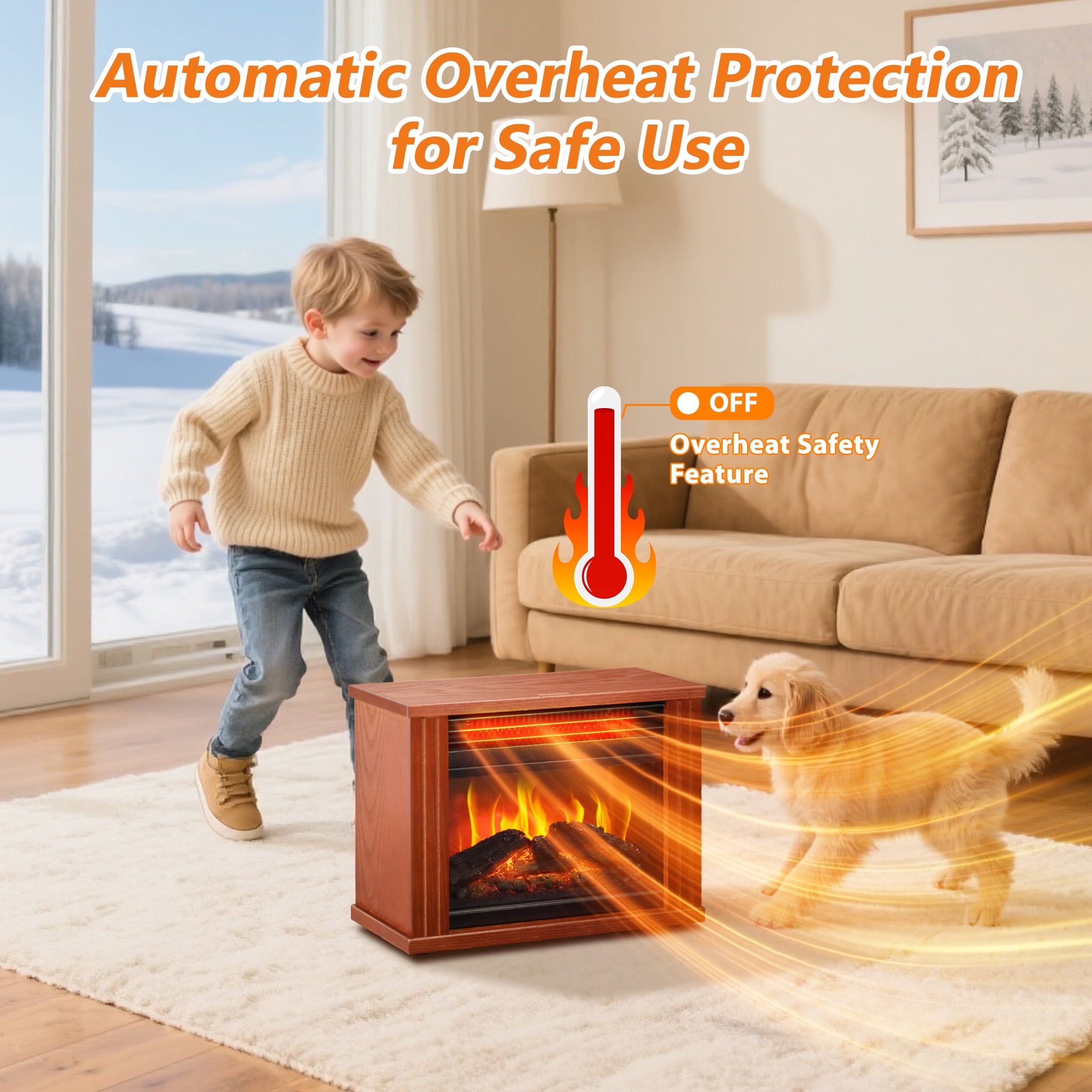 Airo Comfort Portable Electric Fireplace Stove – 1500W with 3D Realistic Dancing Flame Effect