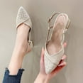 thumbnail image 4 of CQONEPT Slingback Kitten Heels for Women Pointed Toe Low Chunky Heels Slip On Pumps with Buckled Straps Dress Work Heeled Sandals Size 7.5 Beige, 4 of 6