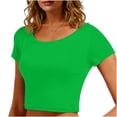thumbnail image 2 of VSSSJ Crop Tops pour Femmes Manches Courtes Col Rond Extensible Chemise Décontractée Ajustée Solide Confortable Été Basique T-Shirts Courts Verts Taille Unique, 2 of 5