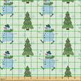 thumbnail image 2 of Ambesonne Snowman Fabric by the Yard Upholstery, Skiing Funny Character Pine, 5 Yards, Olive Green Soft Blue, 2 of 5