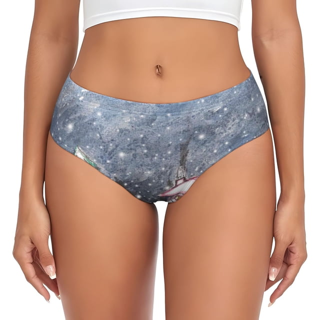 Fotbe Watercolor Winter Landscape For Christmas Calzones Estampados para Mujer – Ropa Interior de Algodón, Cómoda, Suave y Elástica-X-Large