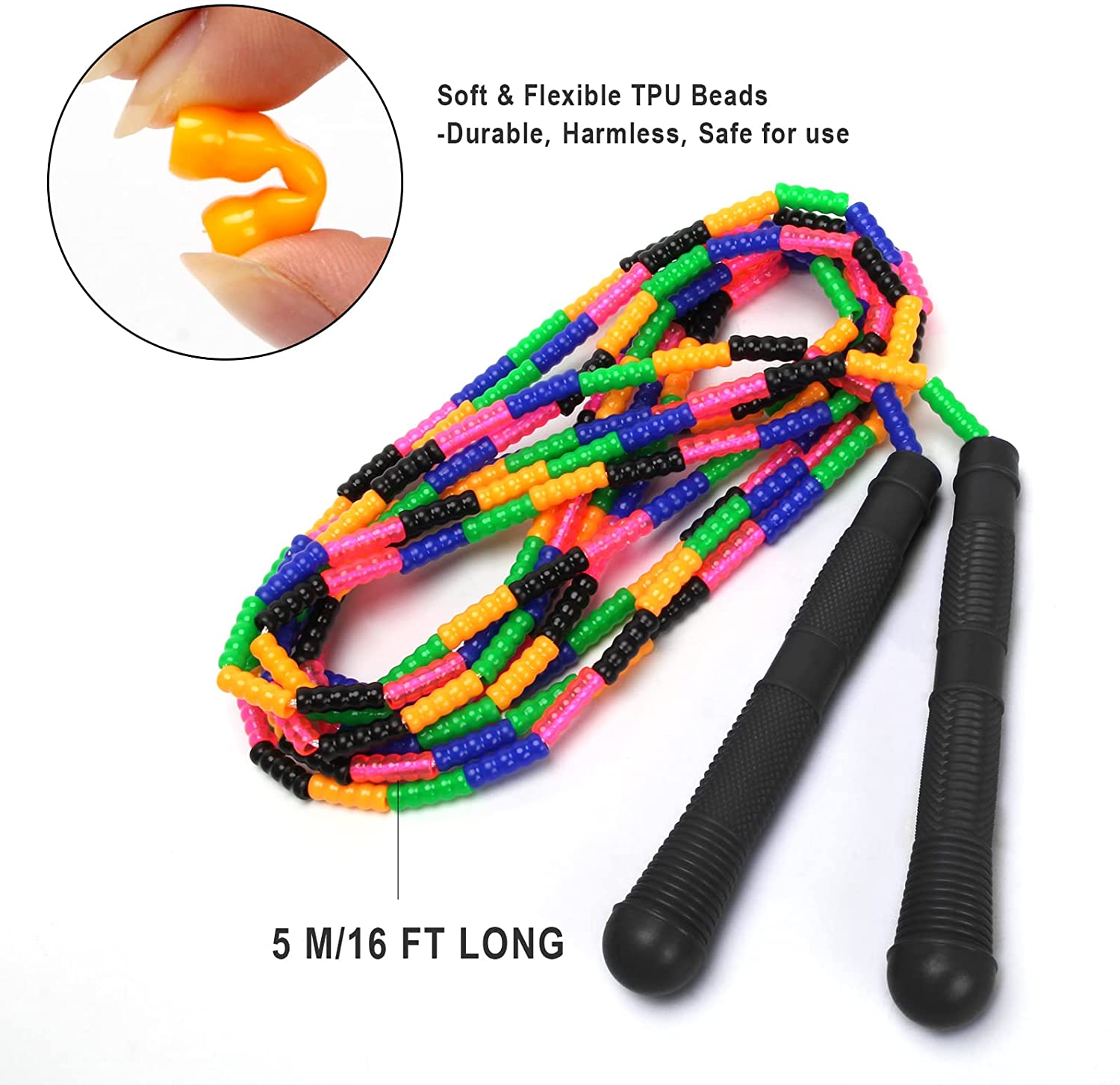 16 FT Long Jump Rope(2 PACK), Double Dutch Jump Ropes, Soft Beaded Skipping for Kids Adults, Plastic Segmented Long Enough for 4-5 Jumpers