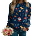 thumbnail image 5 of larppty Christmas Sweatshirts for Women Ugly Christmas Sweatshirts Santa Printed Long Sleeve Oversized Crew Neck Holiday Pullover Tops (Navy, XXL), 5 of 7