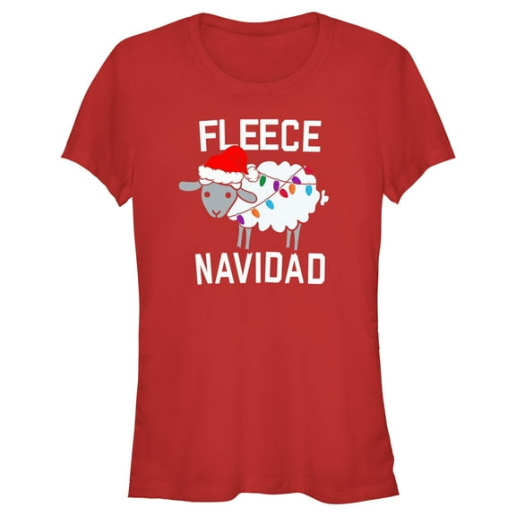 Junior's CHIN UP Christmas Fleece Navidad Graphic Tee Red Large