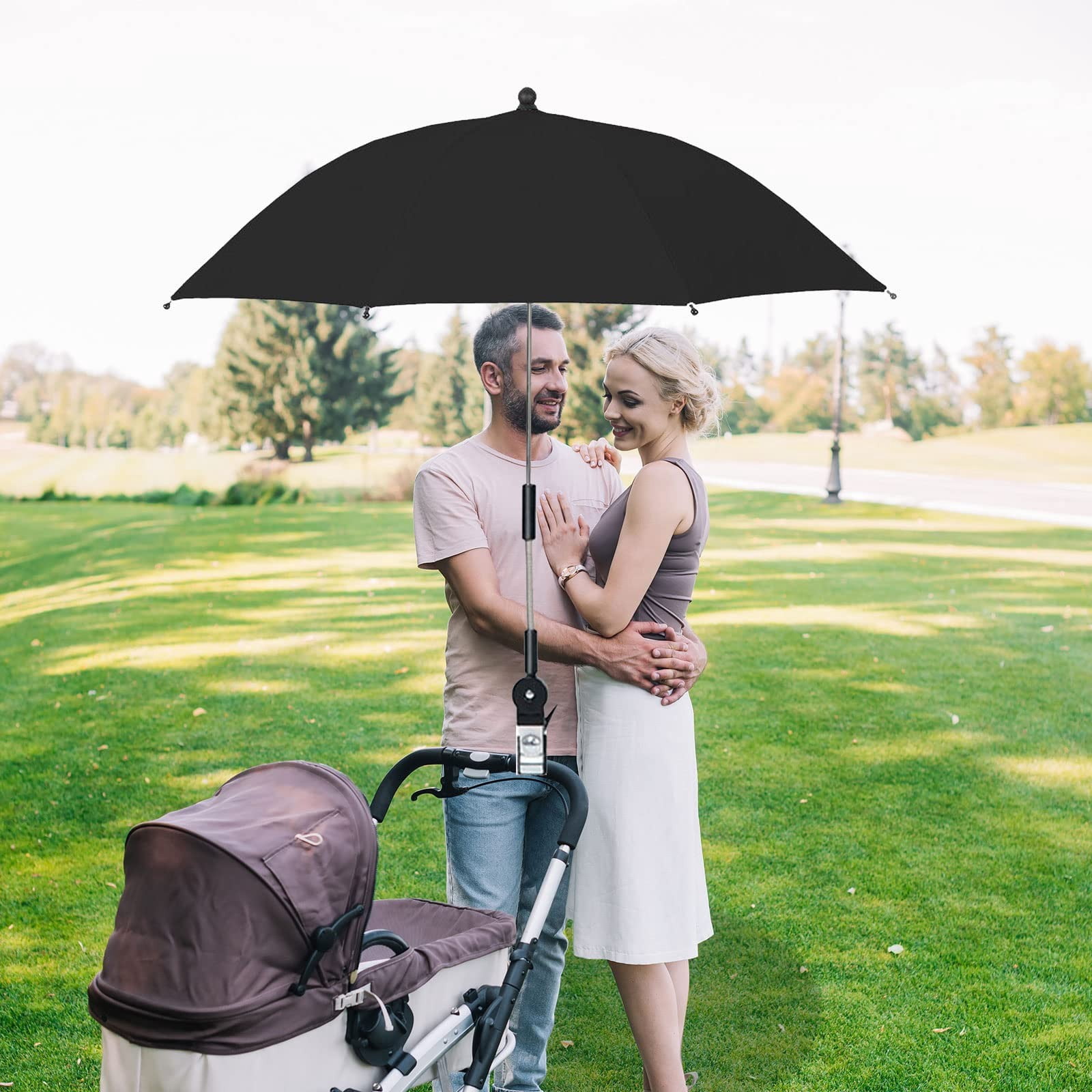 Adjustable Clip-On Stroller Umbrella – 27.1 Inch UV Protection Beach Chair Sun Shade, 360° Rotation, Rainproof, for Baby Pram, Terrace & Grandstand
