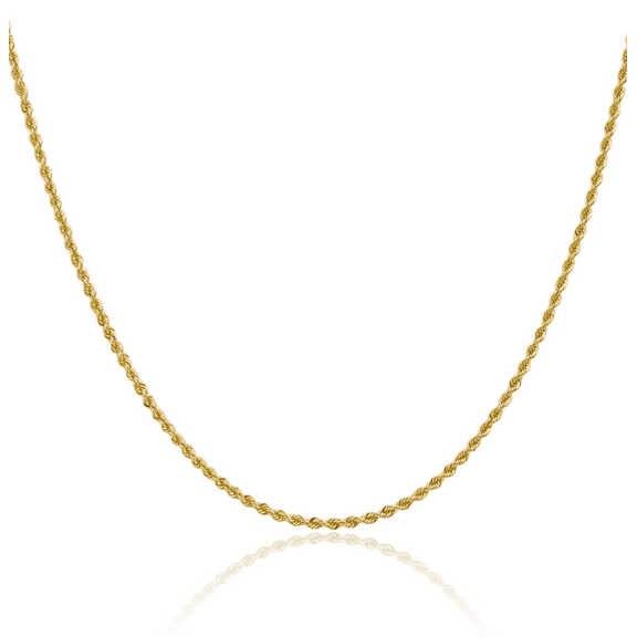 14K Solid Yellow Gold 2mm Rope Chain Twisted Link Necklace