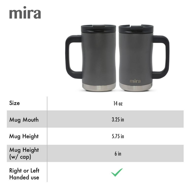 MIRA 14oz Coffee Mug with Handle & Screw on Lid, Stainless Steel Vacuum  Insulated Tumbler, Gray 