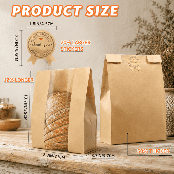25 Count 50% Thicker Disposable Paper Bread Storage Bags with Clear Window