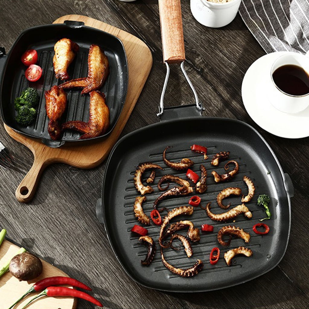 Large Nonstick Grilling Pans Foldable Dish Pans Steak Pans Refined Iron Texture Suitable for Stovetops Easy Cooking