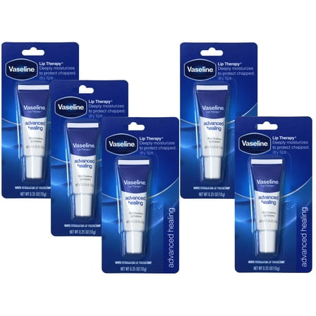 5 Pack - Vaseline Lip Therapy Lip Balm Tube, Advanced Healing Lip Protectant, 0.35 OZ