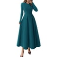 thumbnail image 1 of Vestido PRETTYGARDEN 2025 Cian Oscuro Manga Larga Midi Línea A, 1 of 8