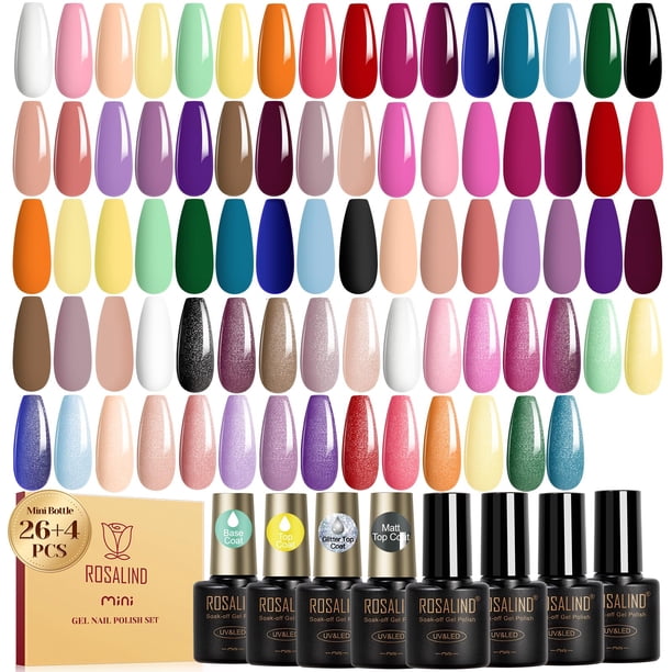 Set de esmaltes de uñas en gel ROSALIND, 30 unidades, 26 colores, con capa base