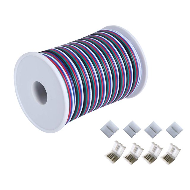 C-able 65.6ft(20m) RGBW Wire Extension Cable with Spool, 12V RGBW 5Pin Led Lights Wires Strip Kit Extend Wire for 5050 3528, with 8PCS RGBW Led Strip Connectors