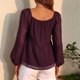 thumbnail image 3 of Tops Con Cuello En V Para Mujer, Blusa De Manga Larga De Material De Gasa Con Estampado De Puntos Elásticos Encantadores Para Vacaciones En La Oficina, 3 of 6