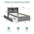 thumbnail image 4 of UHOMEPRO Twin Trundle Bed Frame with Storage and Bookcase Headboard, Gray Twin Bed with Trundle for Kids, Twin Bed Frame for Boys Girls, No Box Spring Needed, 4 of 7