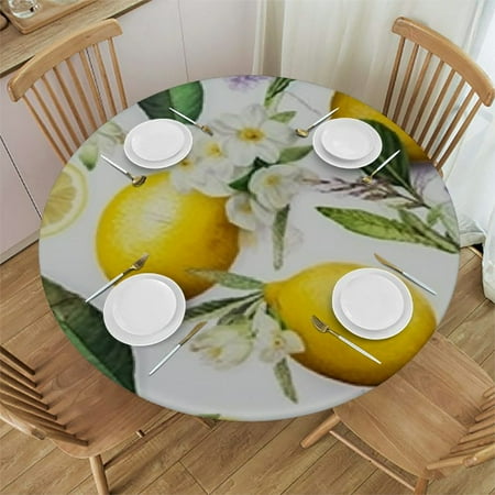 

Tllo0ord Lemon Flowers Round Tablecloths Table Covers with Fitted Tablecloth Circular Tablecloths for Indoor Outdoor Fit Table 38-42