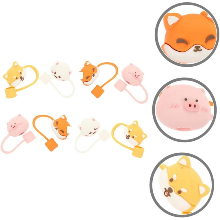 1PCS Cute Ice Cream straw topper covers Popsicle Pig and Bear straw toppers  bulk for tumblers for drinking decoration