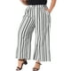 thumbnail image 4 of Pantalones Palazzo de Talla Grande para Mujer Agnes Orinda, Rayas Boho, Pantalones de Pierna Ancha, Estilo Paper Bag, Casual de Playa, Verano, Talla 1X, Blanco y Negro, 4 of 5