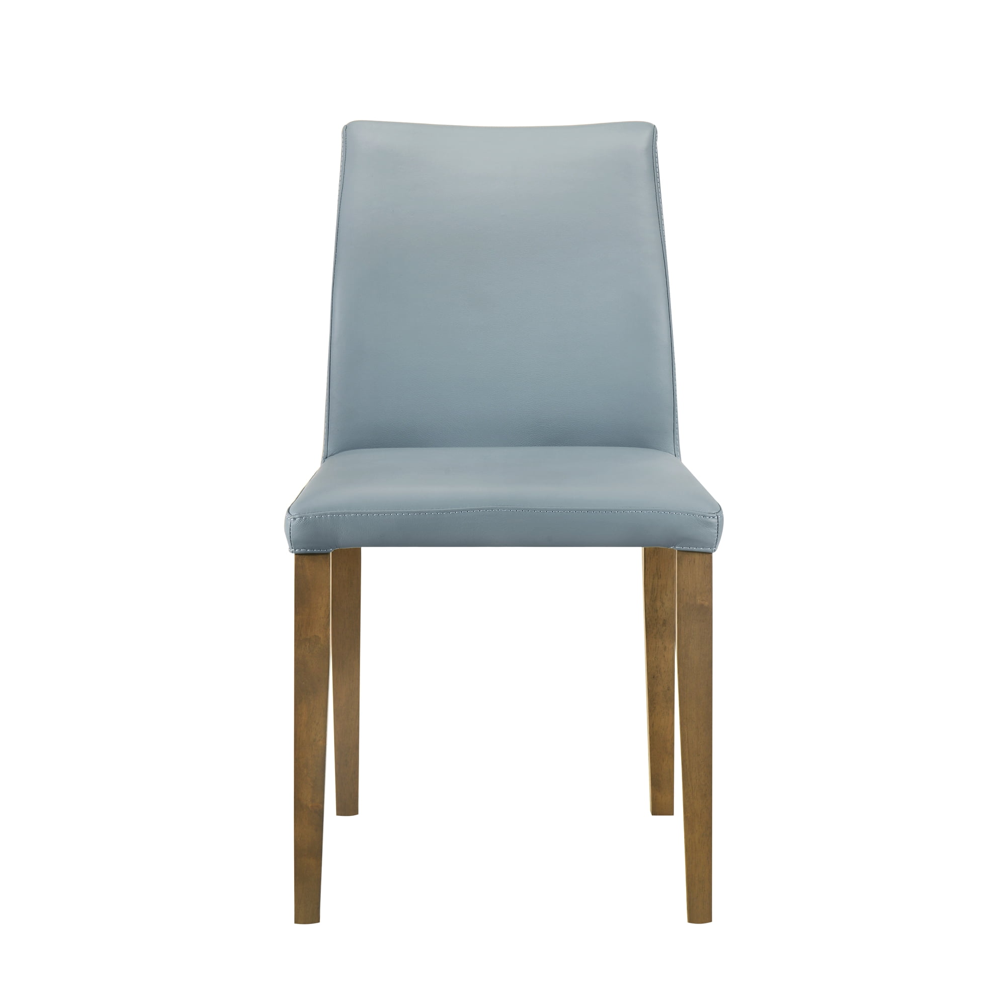 Elyza Full Back Top Grain Leather Upholstered Wood Dining Chairs in Blue - Set of 2