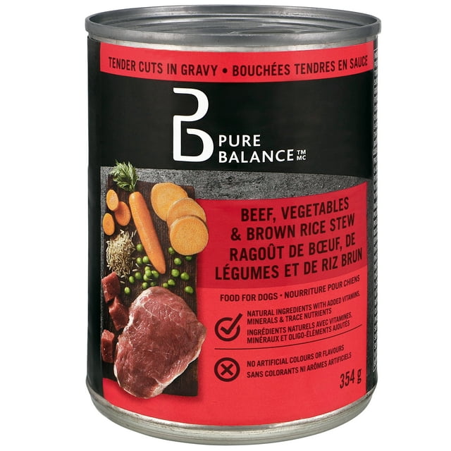Pure Balance Beef, Vegetables, & Brown Rice Stew Tender Cuts in Gravy Wet Dog Food, 354 G Can