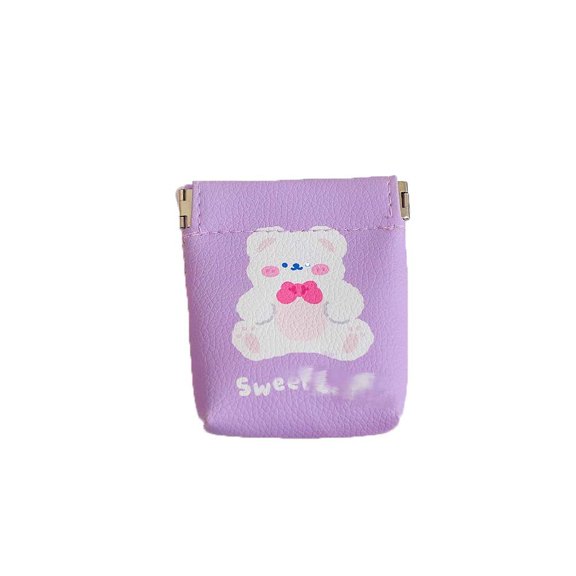 Cartoon Lady Rabbit Girl Sundries Case Mini Earphone Bag PU Leather Earphone Protective Sleeve Cosmetic Bag Small Coin purse Coin bag PURPLE