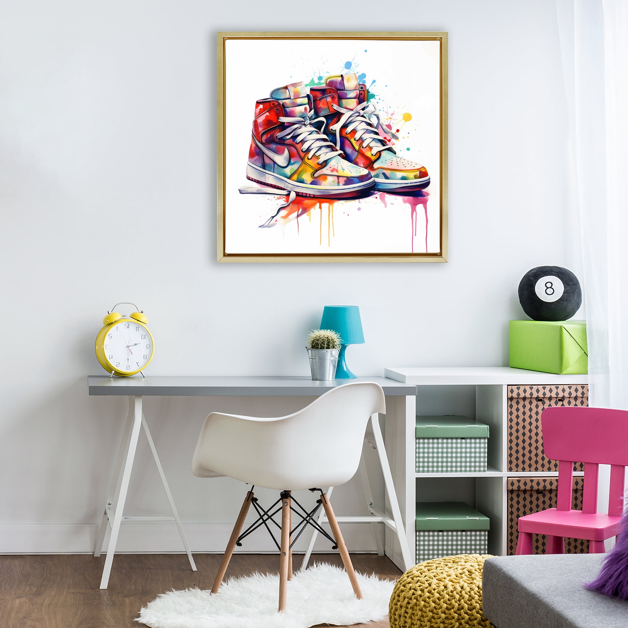 Stupell Industries Sneakers with Watercolor Drip Gold Framed Floater Canvas Wall Art, design by Creative Studio