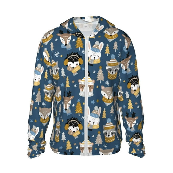 Disketp Winter Animal Friends for Men's Sun Protection Hoodie Performance Long Sleeve Fishing Outdoor Lightweight-3X-Large