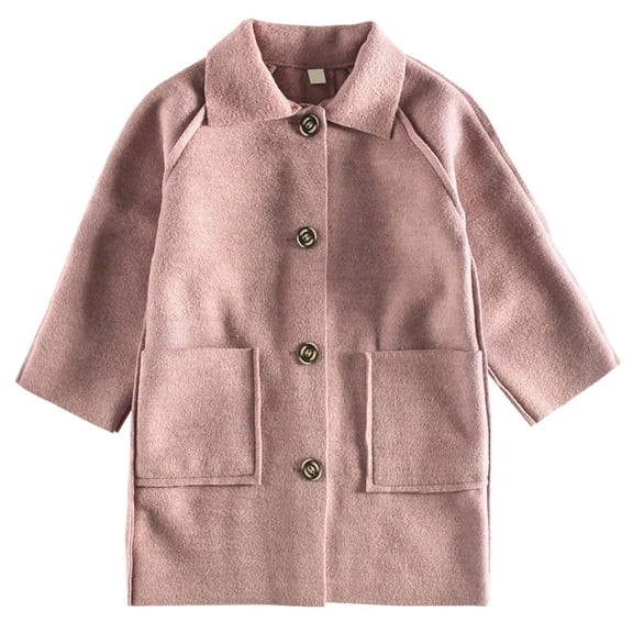 Efsteb Girls Fashion Fall Winter Coat Solid Single Breasted Dress Coat Kids Long Sleeve Collared Vintage Elegant Outfits (Pink,3 Years)