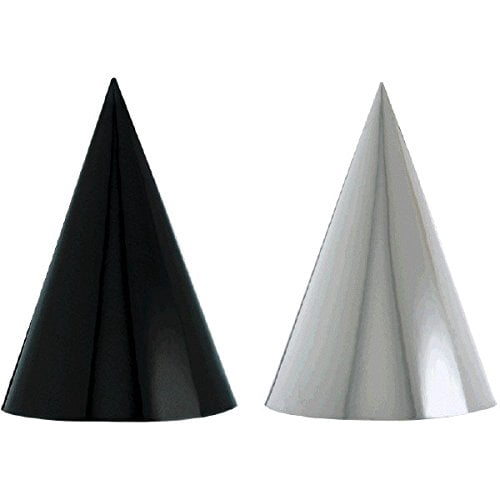 Black and White Foil Cone Hats - Pack 