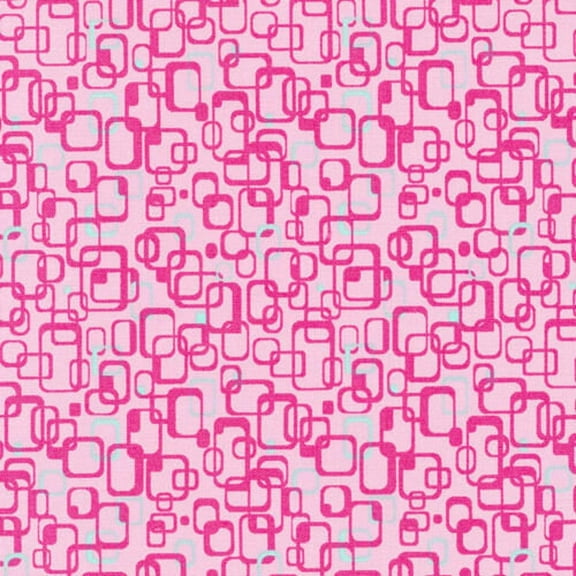 Fabri-Quilt Graphic 3 Link Squares Pink/Green 100% Cotton Fabric sold by the yard