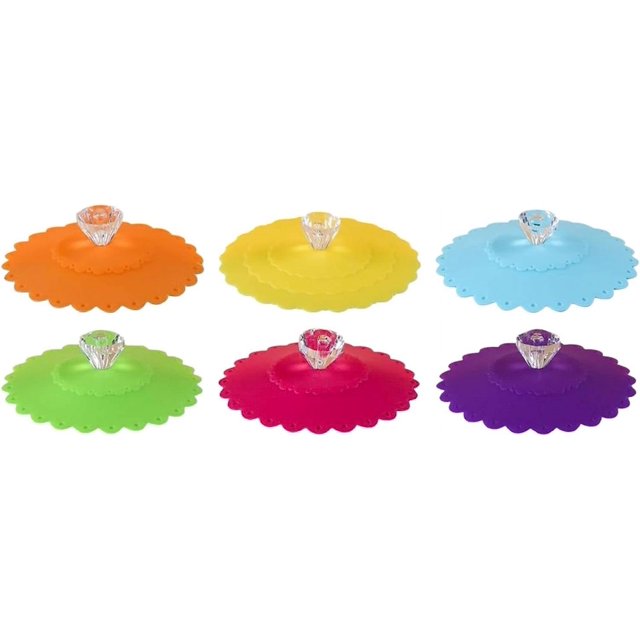 6 piezas (amarillo+naranja+rosa azul+verde+púrpura+rosa rojo) Tapa de taza de silicona, tapa de taza grande, tapa de taza de té, tapa de taza de café, cubierta de bebida al aire libre, tapa de sellado Sincero Electrónica