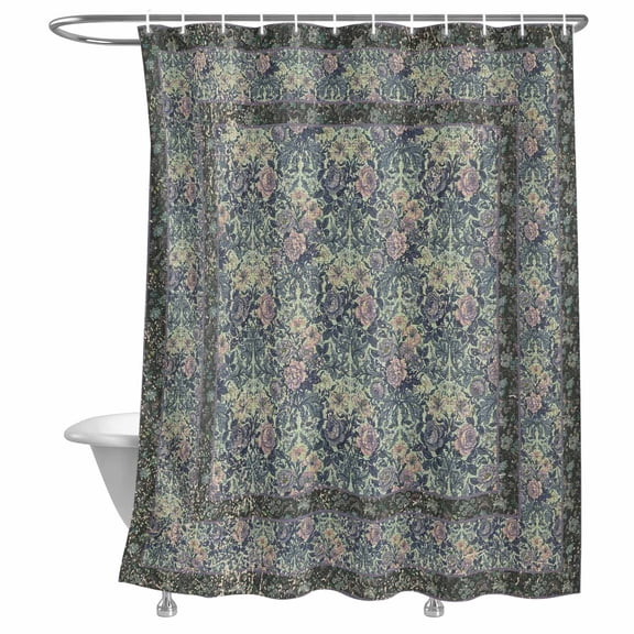 Shower Curtain Spring Flowers Bathroom Curtains with Hooks, Waterproof Fabric Blue Retro Floral Bird Bath Shower Curtains Set for Bathroom Bathtubs Decor 72x72 Inch