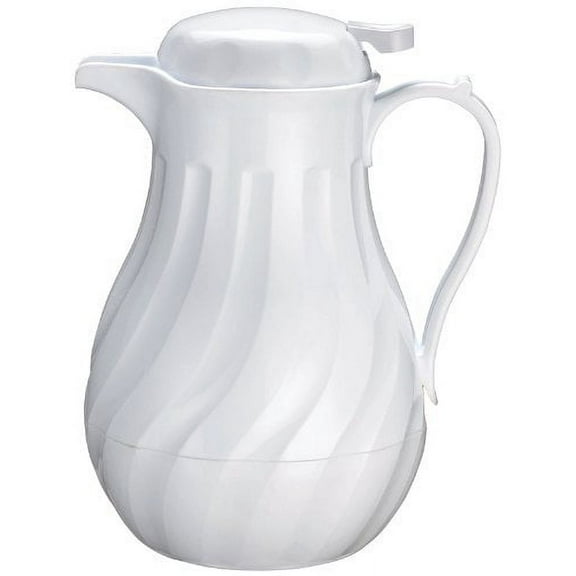 Winco Push Button Insulated Beverage Server with Swirl Design, 64-Ounce, White