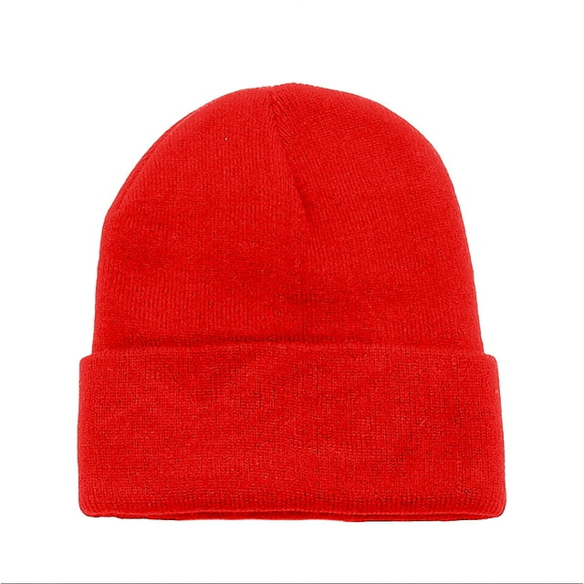 Lot de 10 Bonnets à Revers Simples en Vrac pour Hommes et Femmes (Rouge)