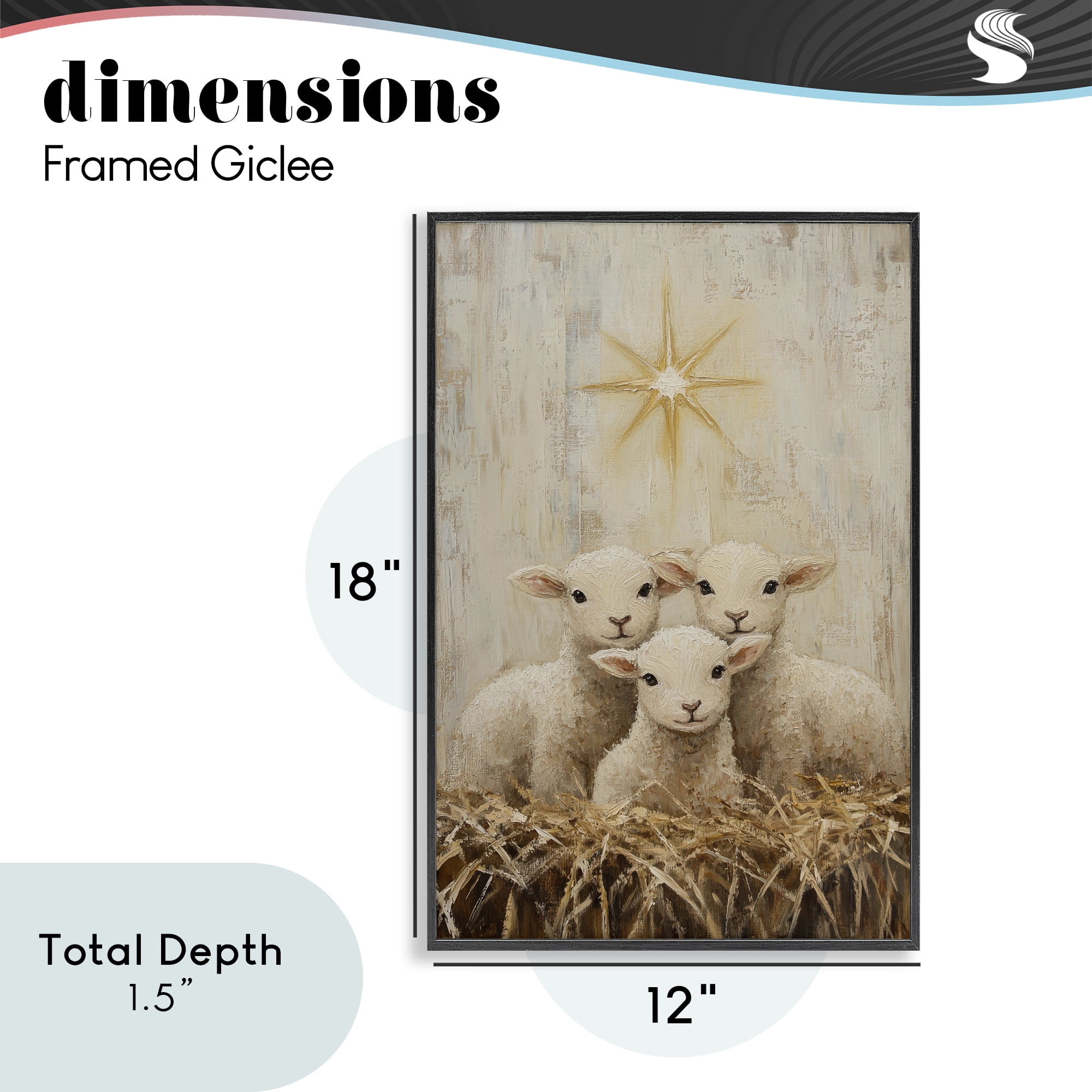 Christmas Lambs Trio Black Framed Giclee Art, design by Petal Prints Design