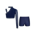 thumbnail image 3 of TTAO Kids Girls Jazz Hip Hop Dance Set One Shoulder Long Sleeve Sequins Crop Tops with Athletic Shorts Set Navy Blue 12, 3 of 4
