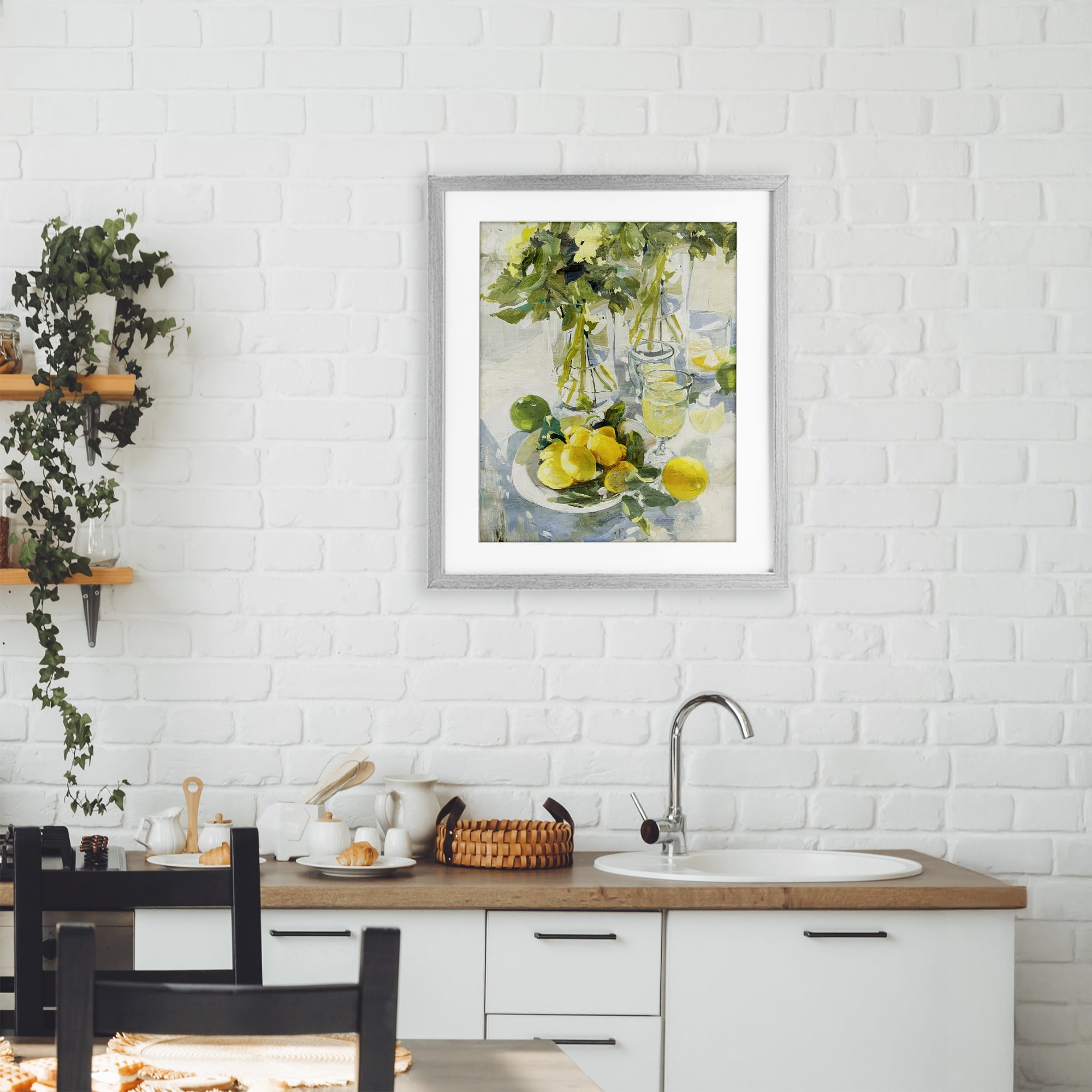 Stupell Industries Fresh Kitchen Lemons Spread Gray Framed Print Under Glass, design by Annabelle Hall