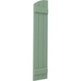 thumbnail image 3 of Ekena Millwork 10 1/2"W x 57"H Americraft Three Board (2 Batten) Exterior Real Wood Joined Board-n-Batten Shutters w/ Elliptical Top (Per Pair), Track Green, 3 of 10