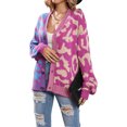 thumbnail image 6 of SAYOO Women Cable Knit Cardigan V Neck Long Sleeve Drop Shoulder Button Up Patchwork Leopard Sweater Coat Oversized Open Front Ribbed Jacket Outwear, 6 of 9