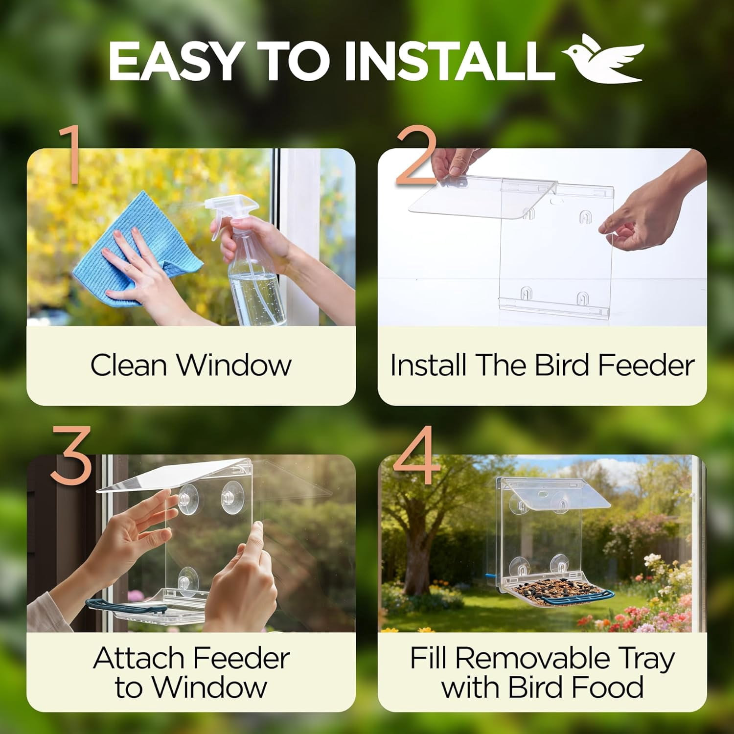 Window Bird Feeder with Strong Suction Cups – Acrylic Birdfeeder for Outdoor Wild Bird Viewing, Mounts on Window, Wall, or Bird Pole