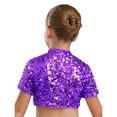 thumbnail image 2 of TiaoBug Kids Girls Shiny Sequined Crop Top Club Party Disco Shirt Jazz Hip-hop Dance Costume Purple 8, 2 of 7