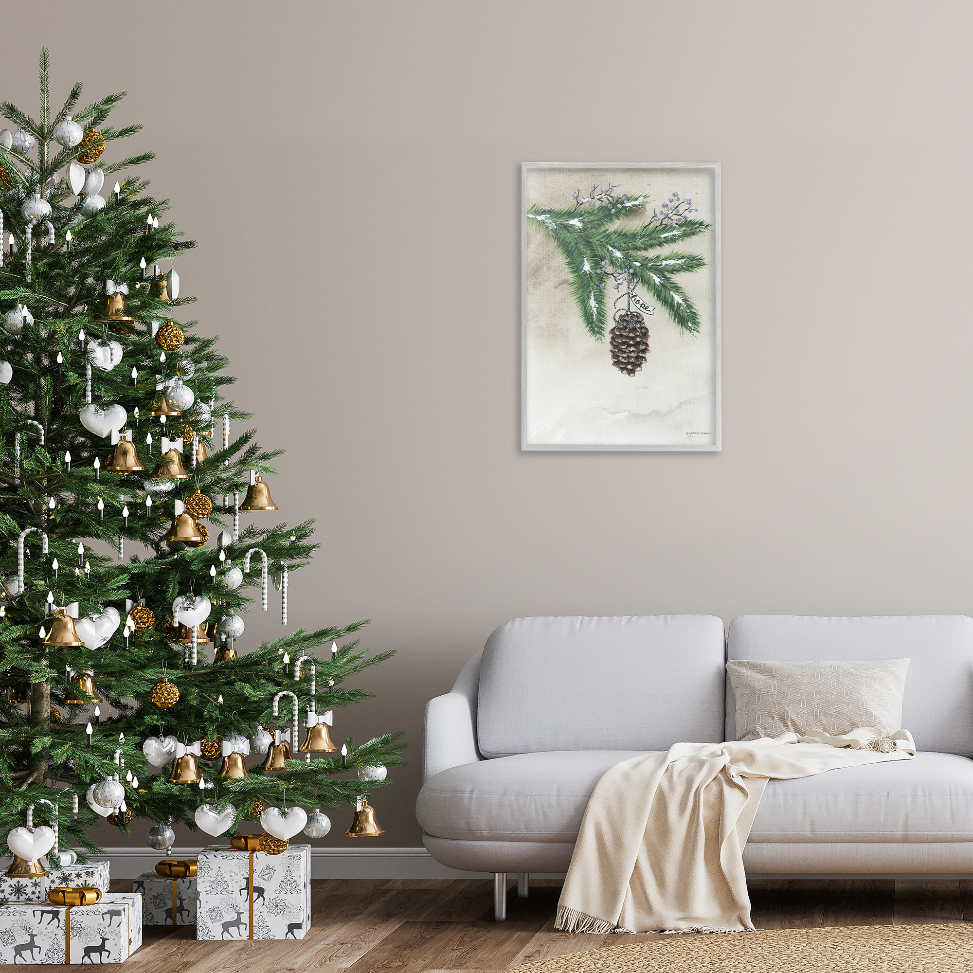 Stupell Industries Dangling Rustic Pine Cone Botanical & Floral Painting Gray Framed Art Print Wall Art, 20 x 30