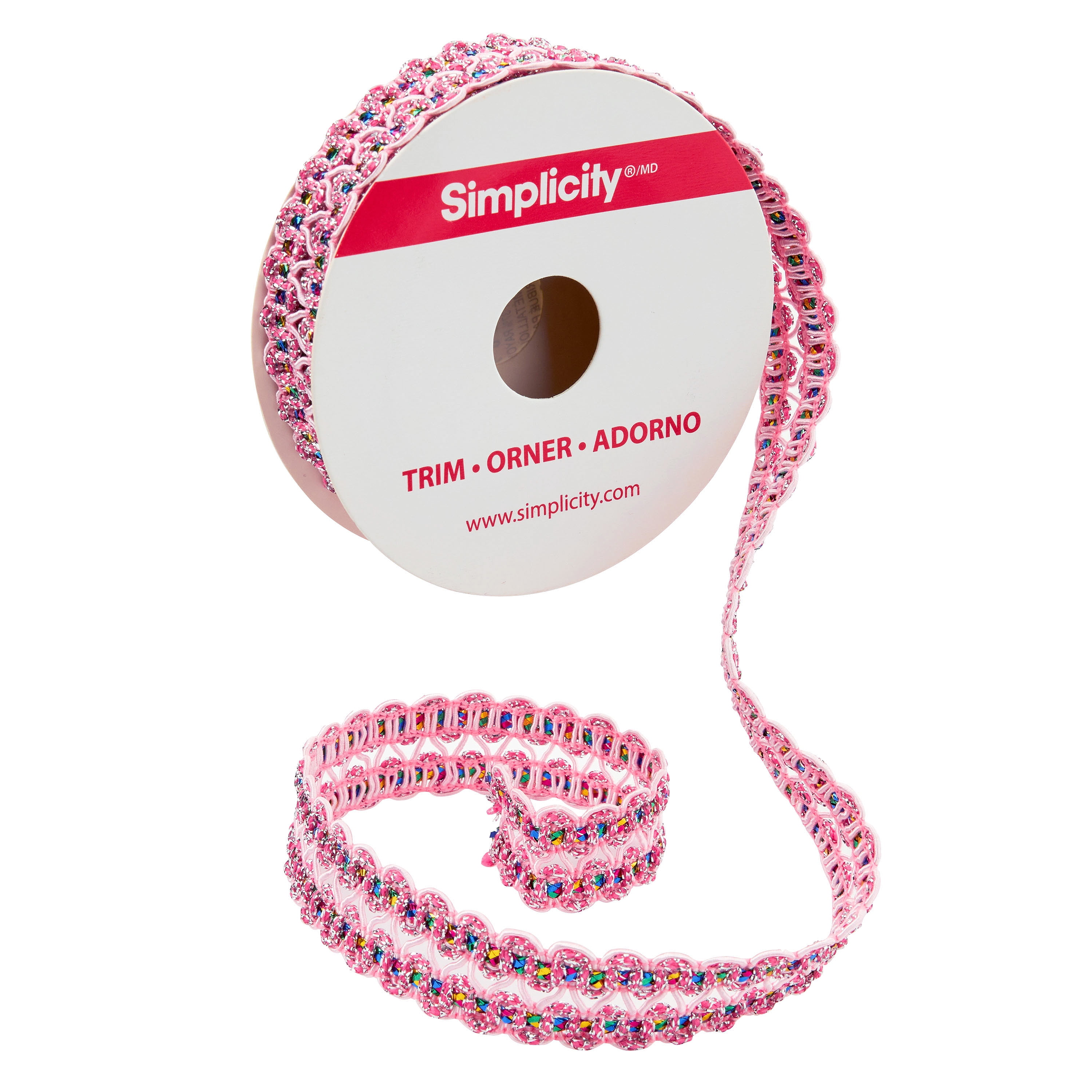 (2 pack) Simplicity Trim, Pink 3/4 inch Metallic Gimp Trim Great for Apparel, Home Decorating, and Crafts, 1 Yard, 1 Each