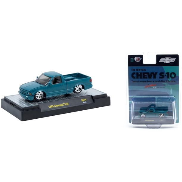 Auto de colección a escala 1/64 CASTLINE Chevrolet S10 Pickup 1995 color verde azulado