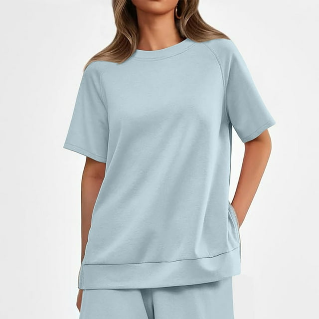 Pntutb Women'S Solid Round Neck Short Sleeved top with Side Zipper Short Sleeved Round Neck top/Shirt