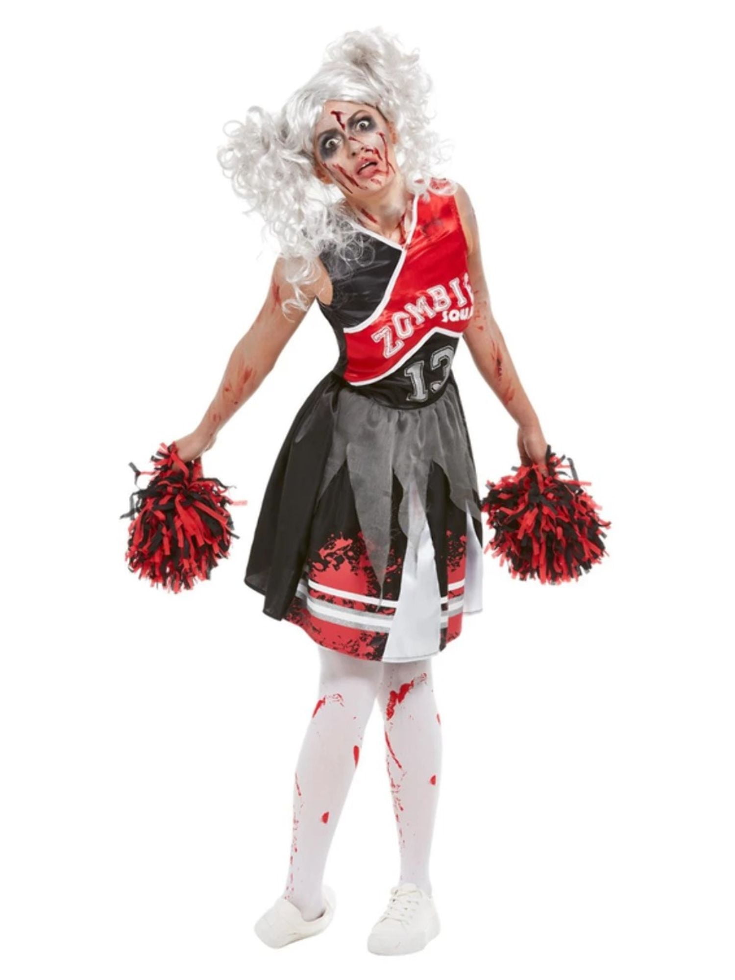 40" Red and Black Cheerleader Zombie Women Adult Halloween Costume