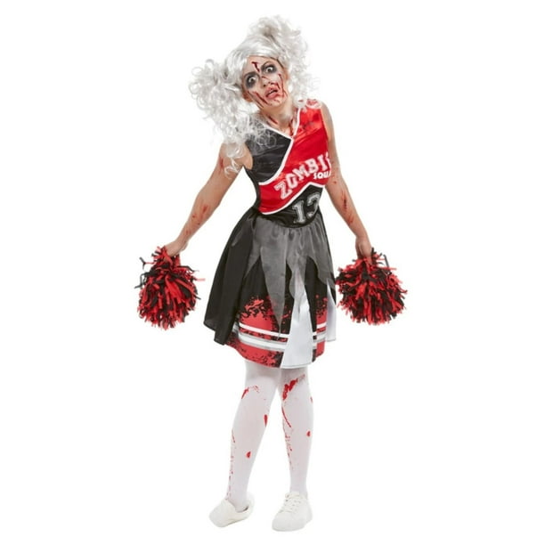 40&quot; Red and Black Cheerleader Zombie Women Adult Halloween Costume