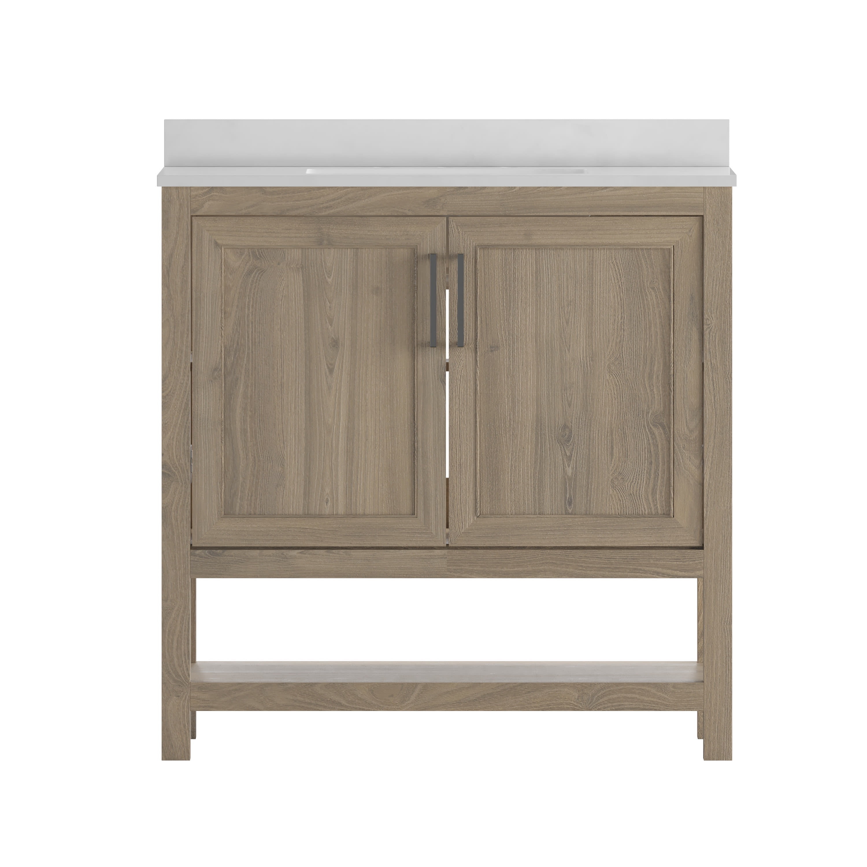 Emma + Oliver 36 Inch Bathroom Vanity, Single Sink Cabinet with 2 Soft Close Doors and Open Shelf, Carrara Marble Finish Countertop, Brown
