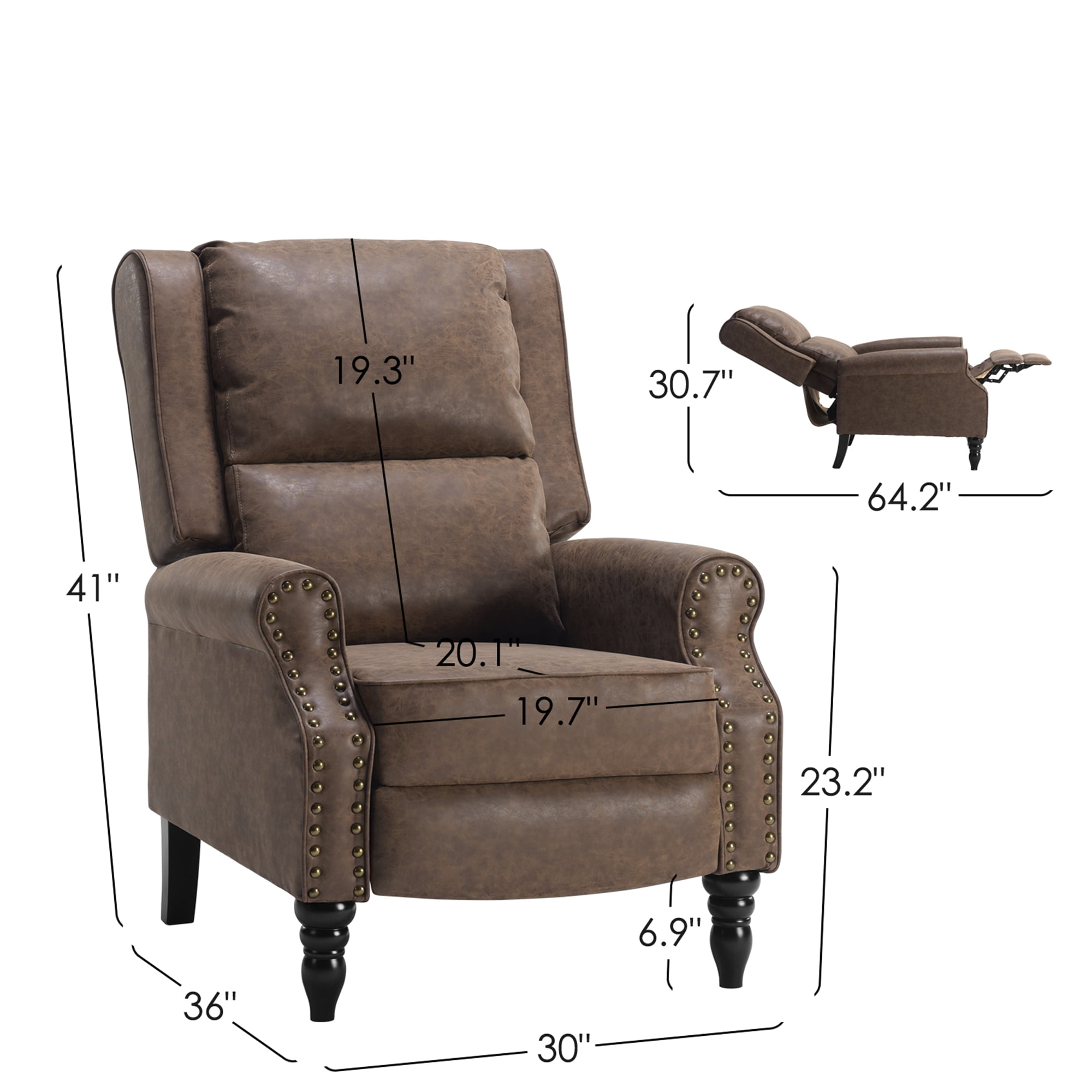MAYEERTY Coffee Faux Leather Pushback Recliner Chair, Ergonomic Design for Living Room, Bedroom & RV
