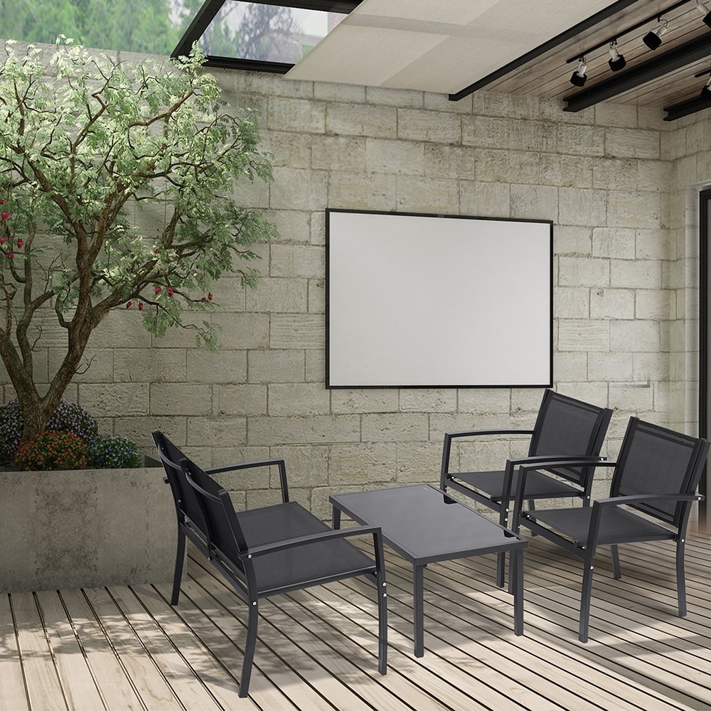 Lowestbest 4 Pieces Patio Furniture Set, Outdoor Garden Patio Conversation Sets with Glass Coffee Table (Black) Lowestbest 4 Pieces Patio Furniture Set, Outdoor Garden Patio Conversation Sets with Glass Coffee Table (Black)